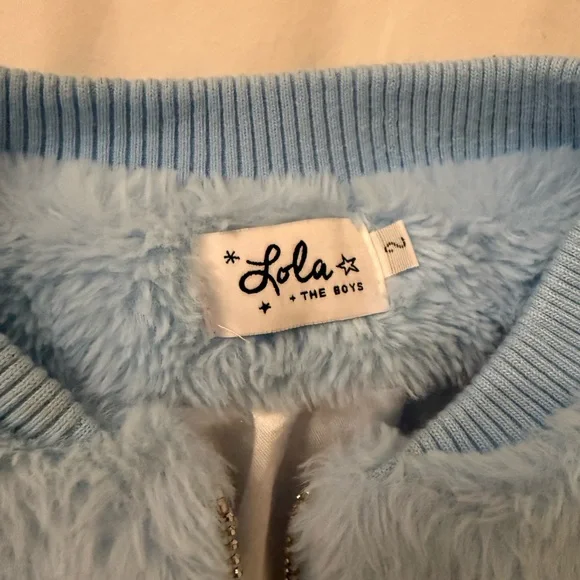 Lola + The Boys Sky Blue Fuzzy Jacket